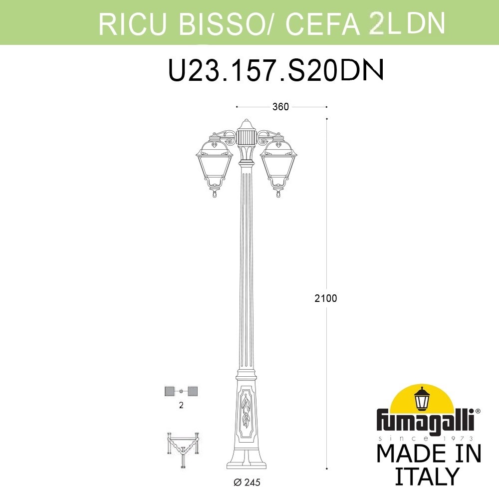 Садово-парковый светильник Fumagalli RICU BISSO/CEFA 2L DN U23.157.S20.BYE27DN