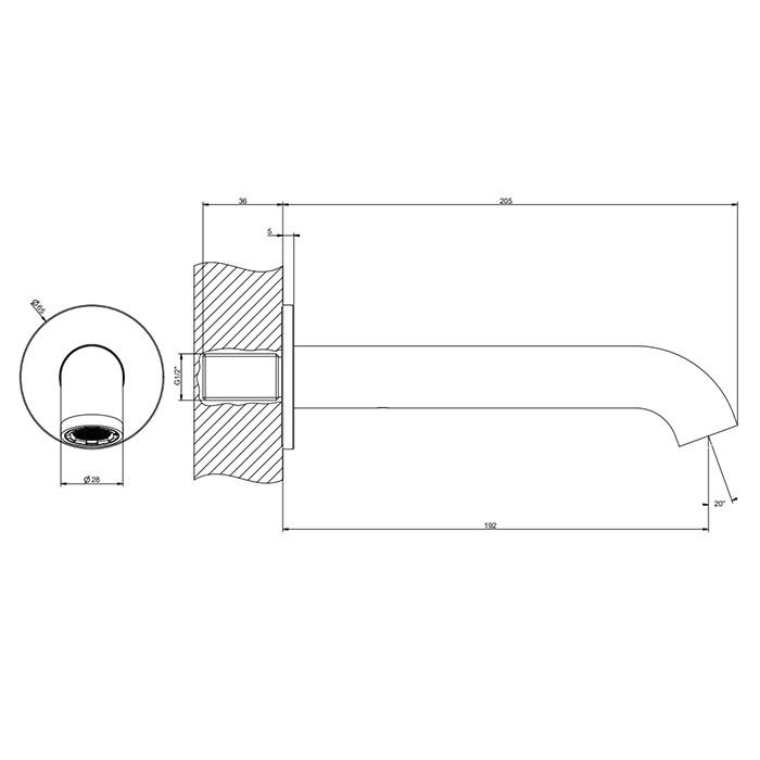 Gessi Origini Настенный излив, 19.2см., цвет: хром