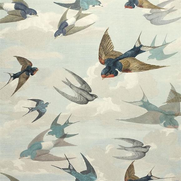 Обои John Derian PJD6003/01 Chimney Swallows Sky Blue