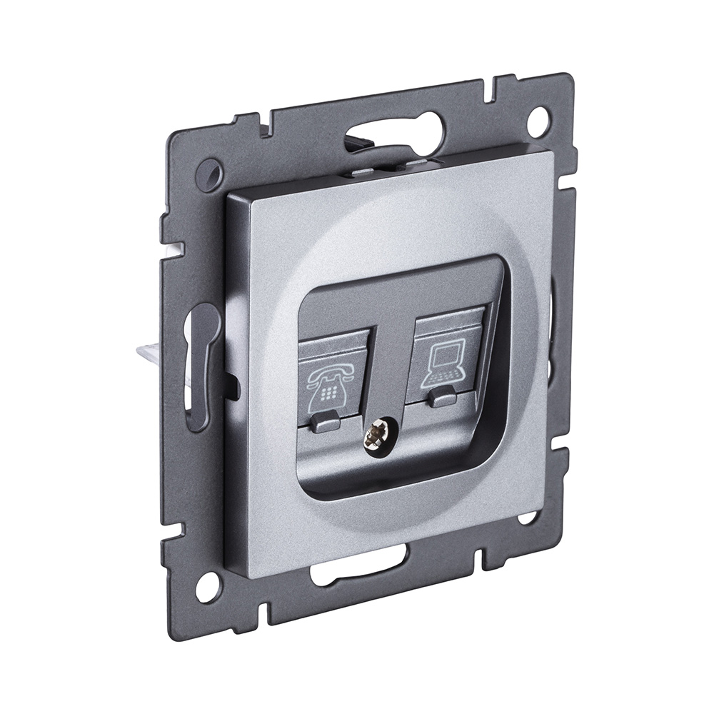 Розетка двойная RJ11 + RJ45 Cat.6, серый Kollinger REA-011GY для Aspekt, Eleganz, Reflex