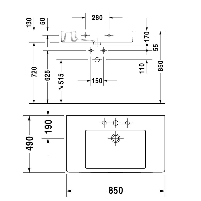 Duravit Vero Раковина для мебели с перел., с 1 отв. под смес., 85х49см., цвет: белый