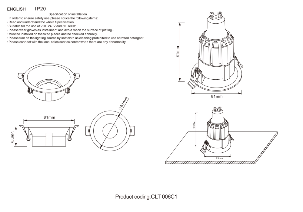 Встраиваемый светильник Crystal Lux CLT 006 CLT 006C1 WH