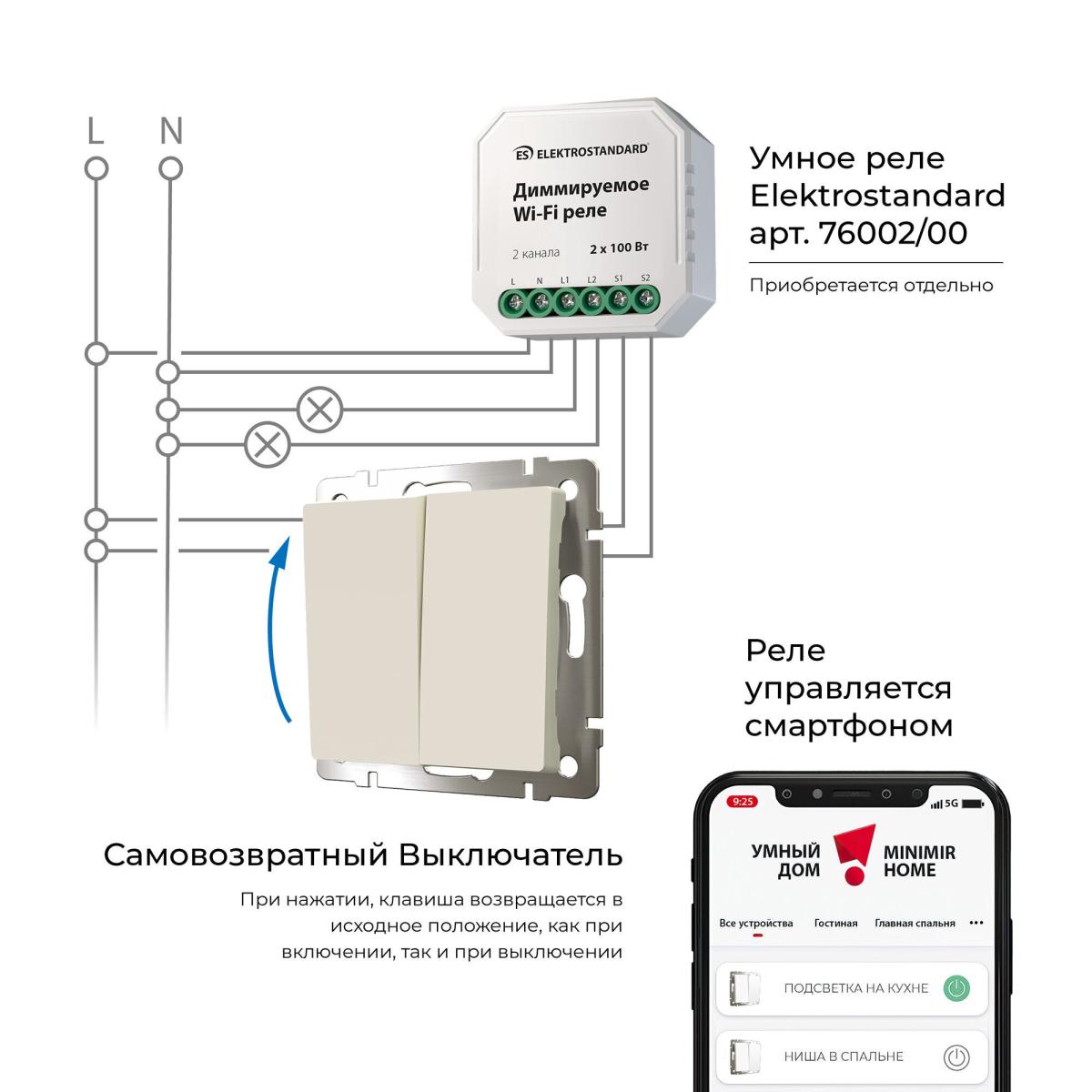 Выключатель двухклавишный с самовозвратом Werkel 4690389192326 W1122403 a062573