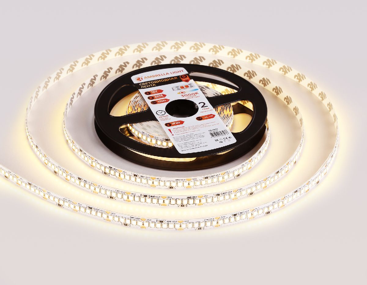 Светодиодная лента Ambrella Light LED Strip 12В 2835 17Вт/м 3000K 5м IP20 GS1401