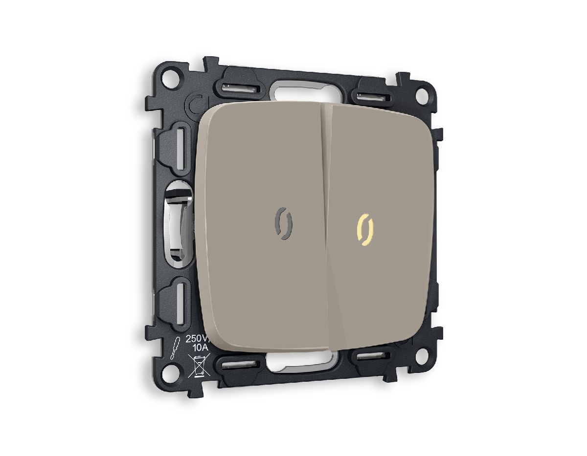 Комплект механизма 2-кл проходного выключателя с подсветкой Ambrella Volt Omega MO364030