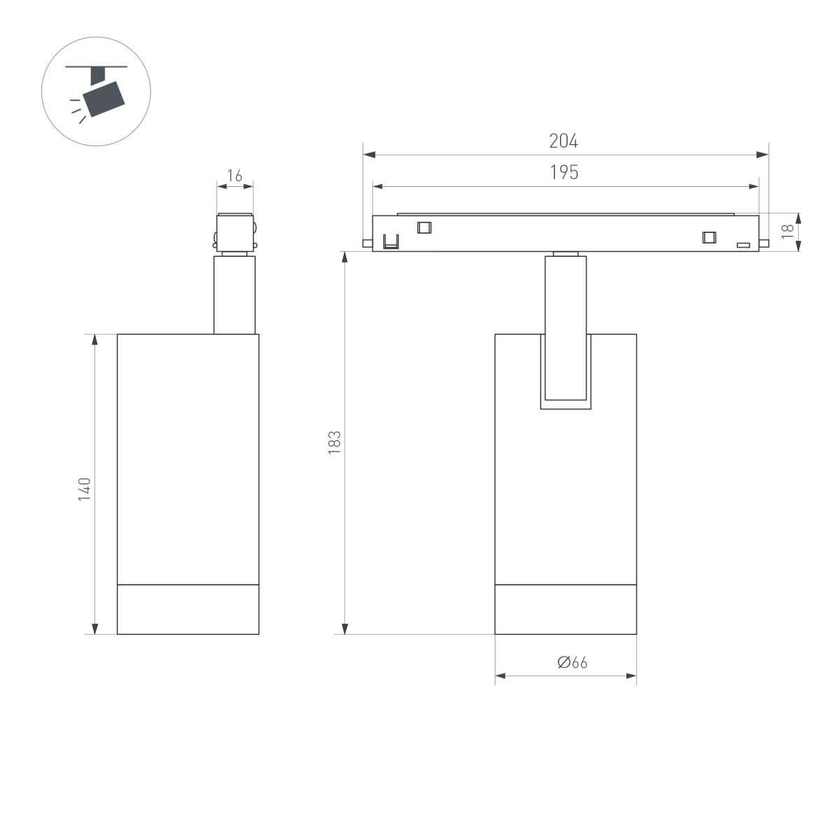 Трековый магнитный светильник Arlight MAG-ORIENT-SPOT-R65-20W Day4000 (Черный, 24 deg, 48V, DALI) (IP20 Металл) 033628(1)