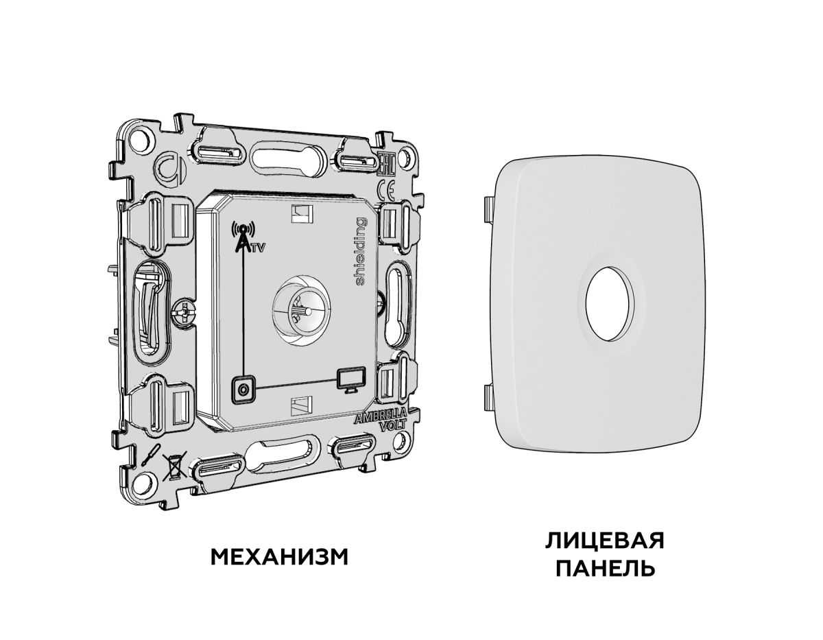 Комплект механизма TV розетки Ambrella Volt оконечной экранированной 5-1000MHz 3dB OMEGA MO643005 Темная бронза матовый QUANT (OP6430, VM199)