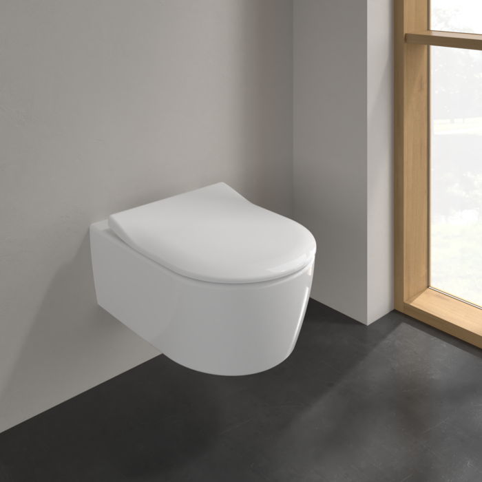 Villeroy&Boch Avento Сиденье для унитаза, с микролифтом, тонкое, цвет: белый/нержавеющая сталь