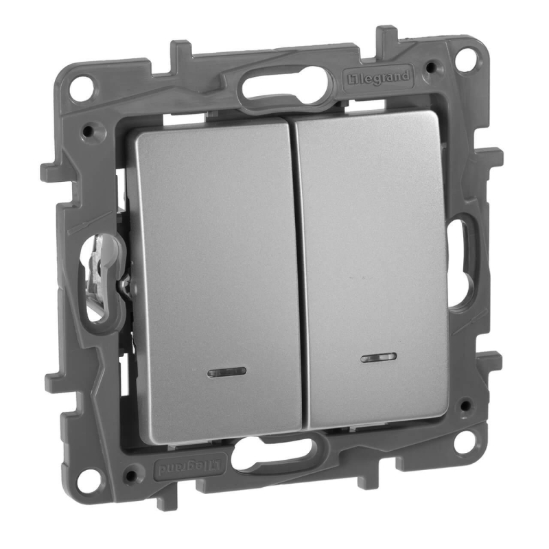 Выключатель двухклавишный Legrand Etika с подсветкой 10A 250V алюминий 672404