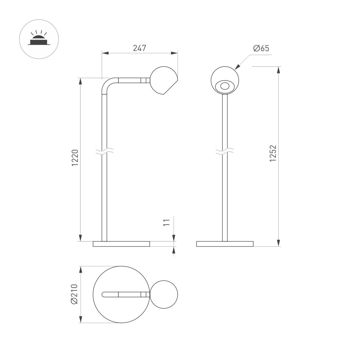 Торшер Arlight SP-OTTORI-FLOOR-6W Warm3000 (BR, 30 deg, 230V) (IP20 Металл) 058485
