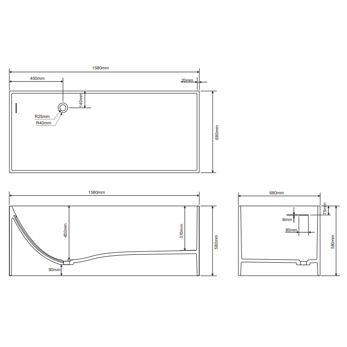 Dea Design Modern Ванна 180х76х58см., отдельностоящая, цвет: graphite