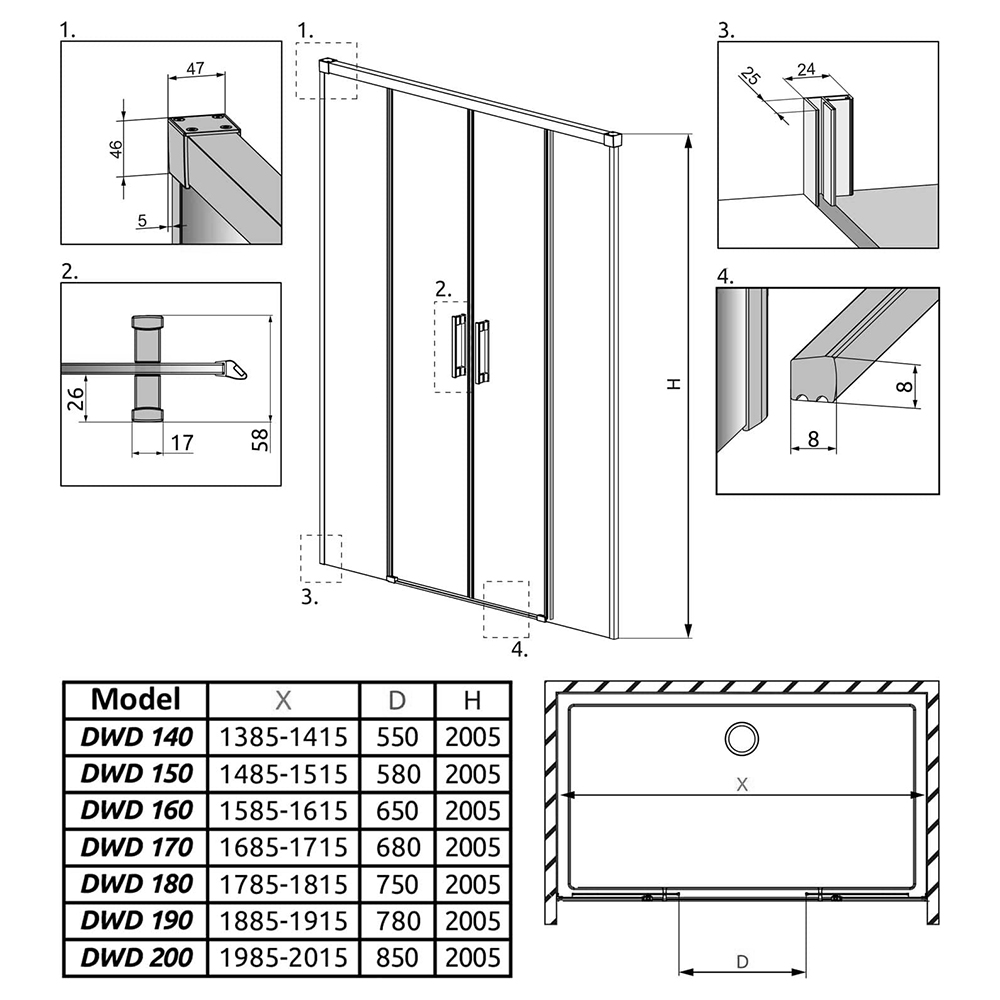 Radaway Idea DWD Душевая дверь 180см, в нишу, раздвижная, стекло прозрачное, покрытие Easy Clean, профиль: золото
