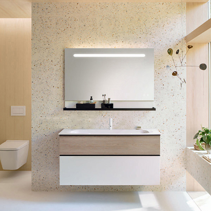 Burgbad Fiumo Комплект подвесной мебели 122х49х61см, с раковиной на 1 отв., ручки черные матовые, цвет: Eiche Dekor Cashmere / белый матовый