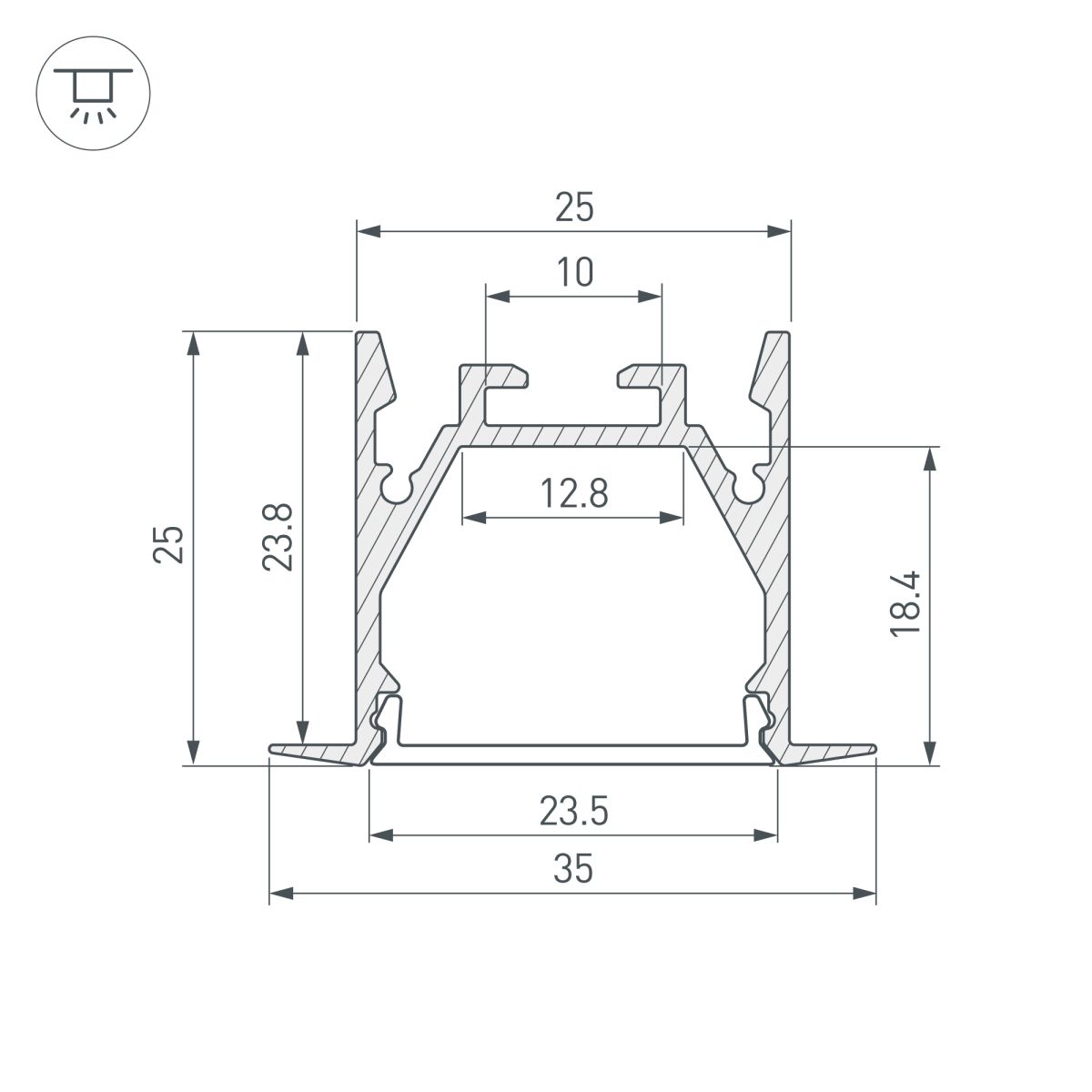 Профиль Arlight LINIA25-F-2000 ANOD  (Алюминий) 053805