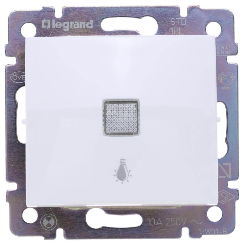 Выключатель кнопочный одноклавишный Legrand Valena 10A 250V Лампа белый 774413
