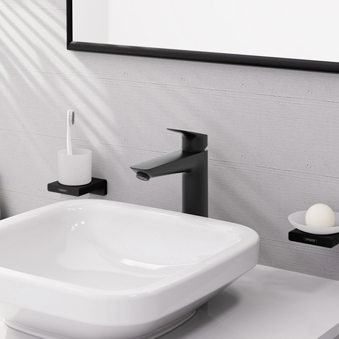 Hansgrohe Logis Смеситель для раковины, 1 отв., с донным клапаном, цвет: черный матовый