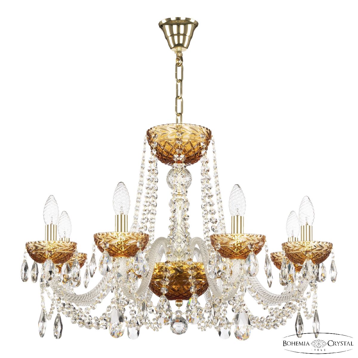 Подвесная люстра Bohemia Ivele Crystal 5402/8/240 G Amber/M-1F