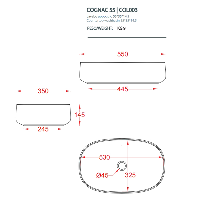 Artceram Cognac Раковина 55x35см., накладная, без отв., цвет: ombra cipro naturale