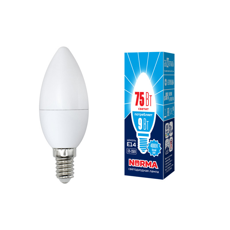 Лампа светодиодная (UL-00003803) Volpe E14 9W 4000K матовая LED-C37-9W/NW/E14/FR/NR