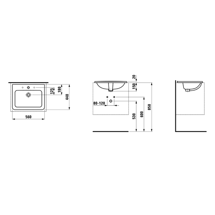 Laufen Pro S Раковина 56х44х20 см, встраиваемая сверху, с 1 отв., с переливом, цвет: белый