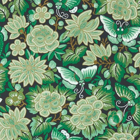 Обои Sanderson 217117 Amara Butterfly Emerald/Ink Black