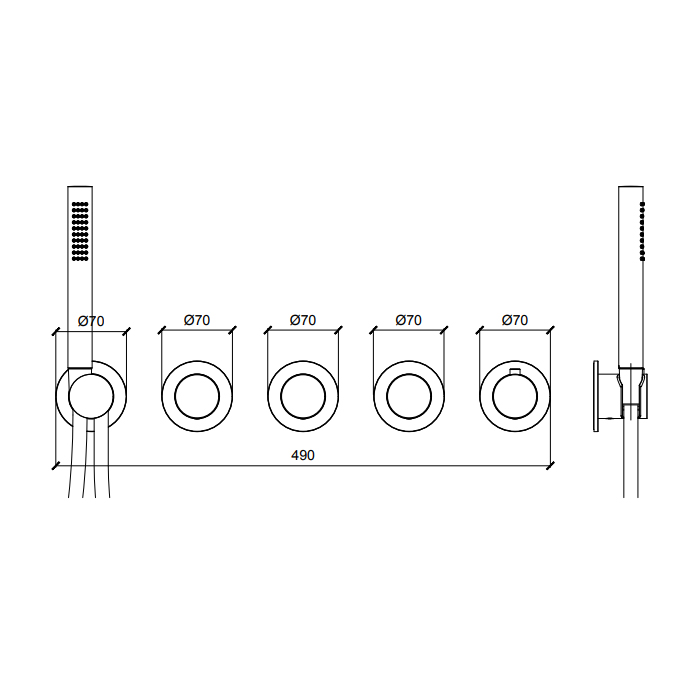 Almar Modular PUSH Смеситель для душа, встраиваемый, термостатический, на 3 потребителя с модулем ручного душа, цвет: нержавеющая сталь брашированная AISI 316