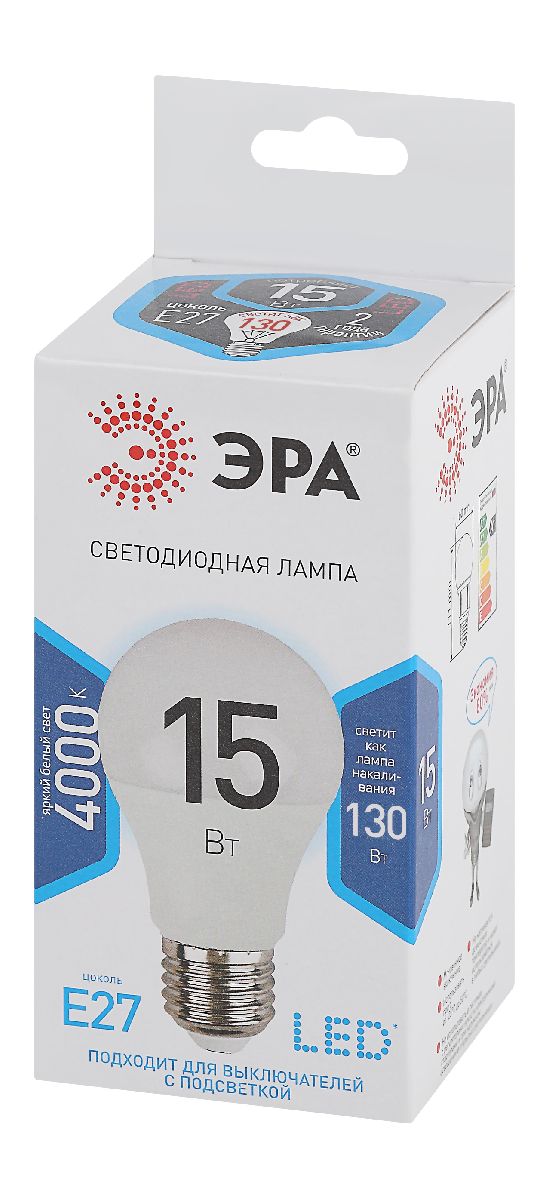 Лампа светодиодная Эра E27 15W 4000K LED A60-15W-840-E27 Б0033183