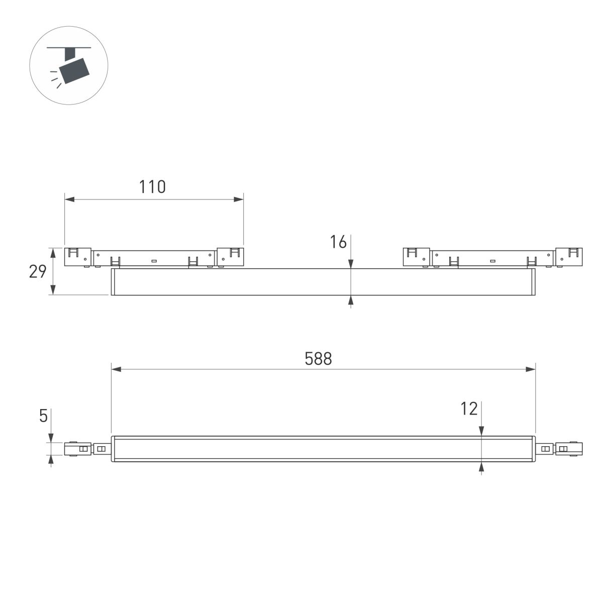 Трековый магнитный светильник Arlight MAG-MICROCOSM-FLAT-L588-20W Day4000 (WH, 100 deg, 24V) (IP20 Металл) 051821