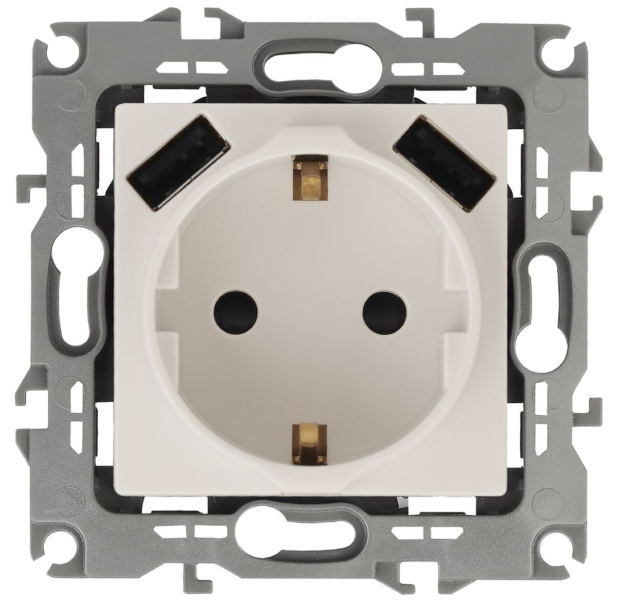 Розетка 2P+E со шторками и 2xUSB Эра 14-4109-02 Б0047868