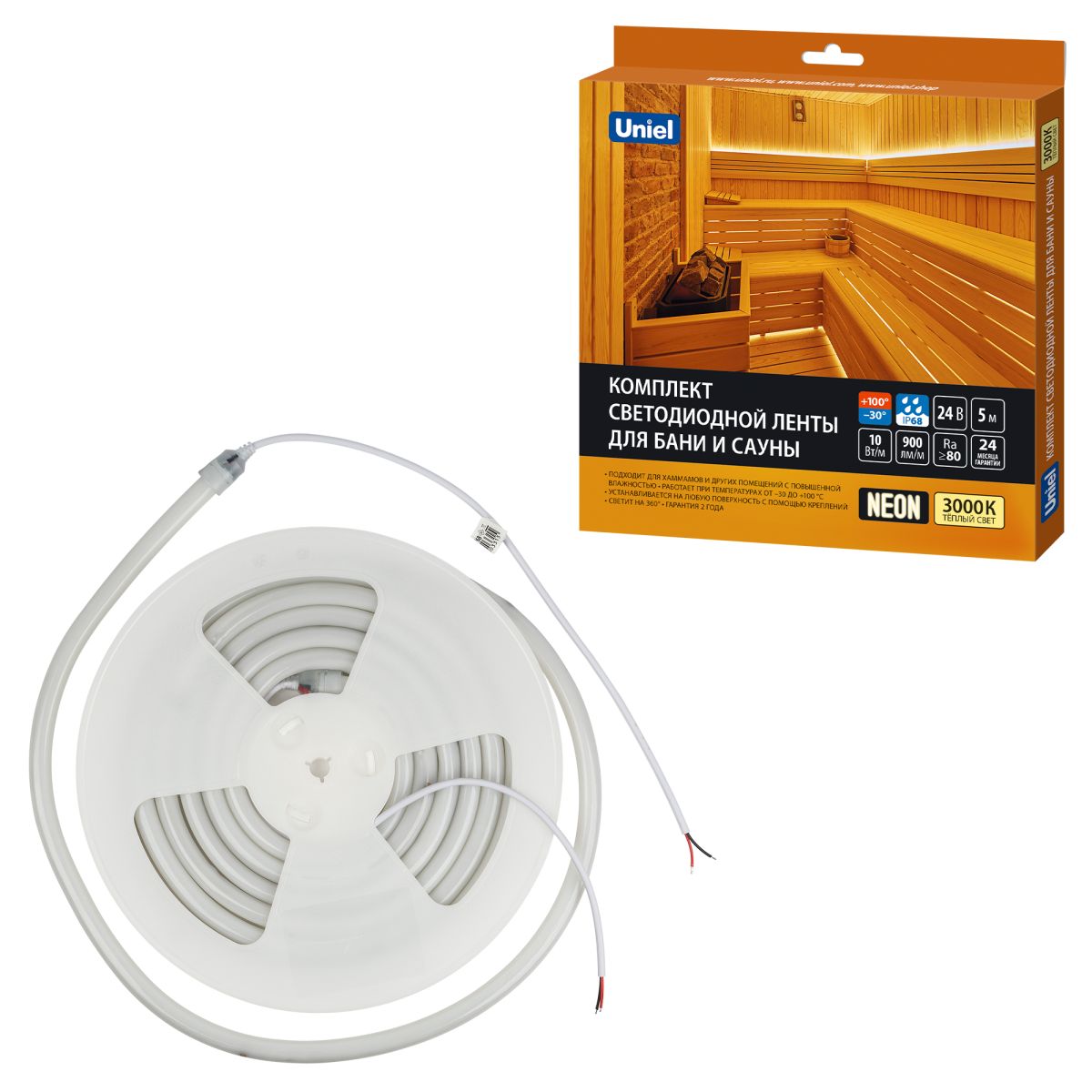 Комплект гибкого неона Uniel ULS-N40-2835-120LED/m-16mm-IP68-DC24V-10W/m-5M-3000K NEON SET01 UL-00012843