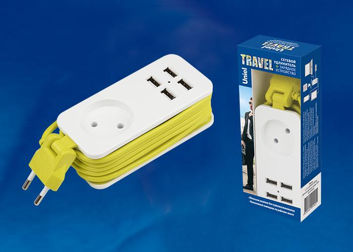 Удлинитель (UL-00003331) Uniel 1гн х 1,5м б/з Travel S-CT1-1,5U White/Green