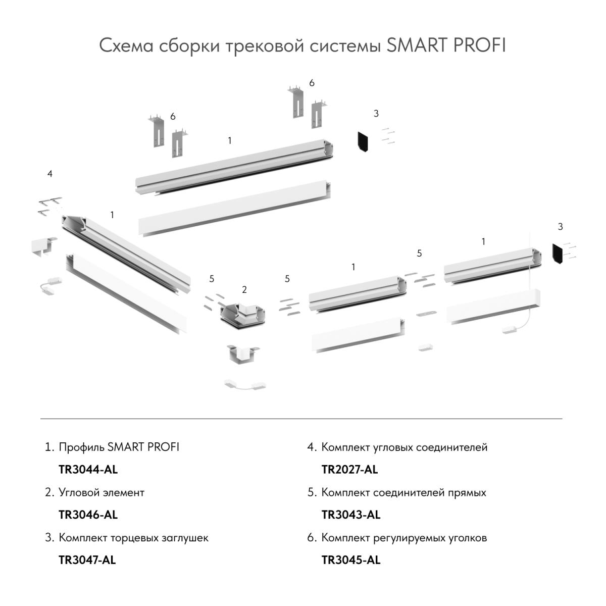 Комплект угловых соединителей шинопровода Denkirs Smart One TR2027-AL