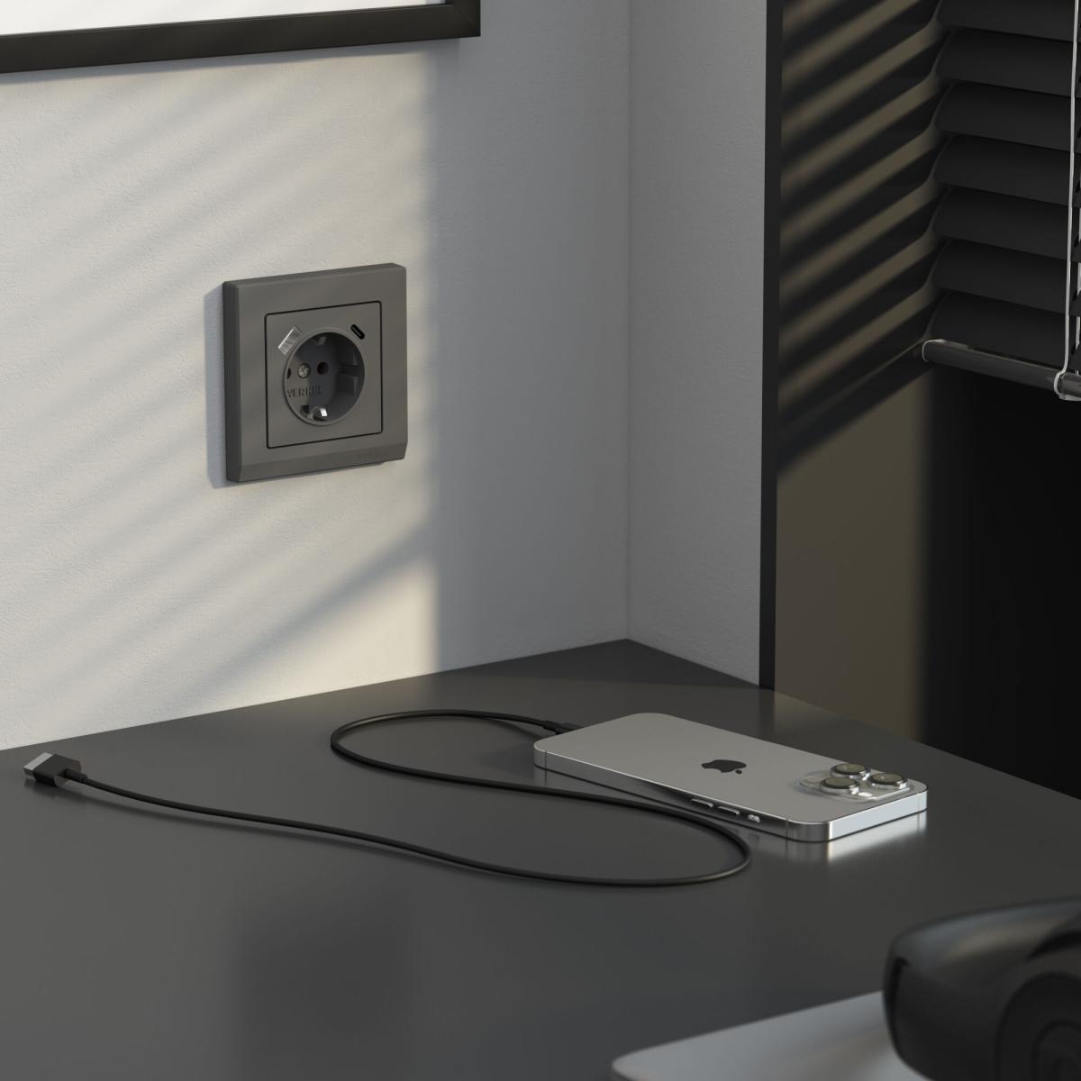 Розетка с заземлением, шторками и USB тип A+C Werkel W1171764 4690389194436 a063106