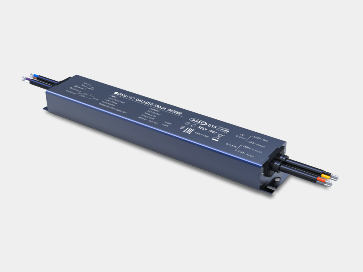 Диммируемый блок питания для светодиодных лент SWG Pro DALI DT6, 24 В, 150 Вт, IP67, DALI-DT6-150-24 00-00045869