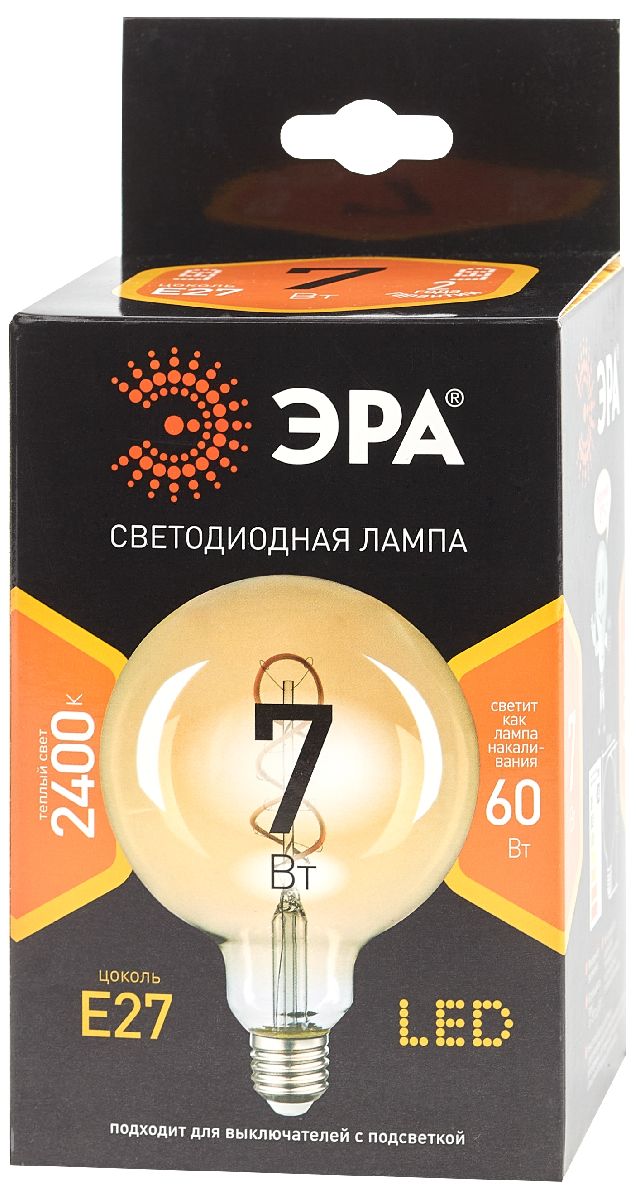 Лампа светодиодная Эра E27 7W 2400K F-LED G95-7W-824-E27 spiral gold Б0047663