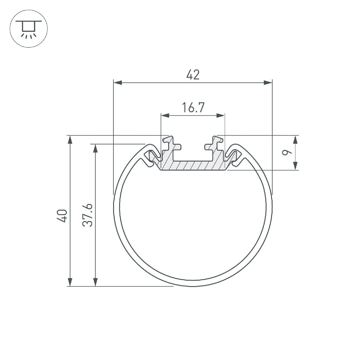 Алюминиевый профиль Arlight ROUND-D40-2000 ANOD 044517