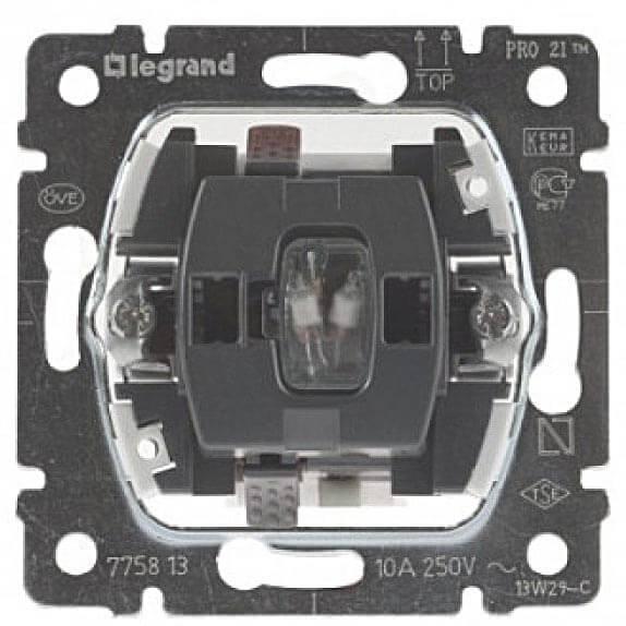 Выключатель одноклавишный кнопочный Legrand Galea Life 10A 250V с подсветкой 775813