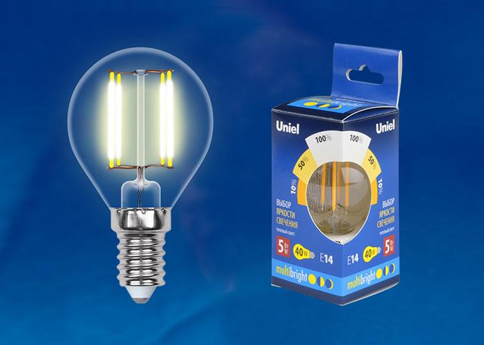 Лампа светодиодная филаментная Uniel E14 5W 3000K прозрачная LED-C35-5W/WW/E14/CL/MB GLM10TR UL-00002367