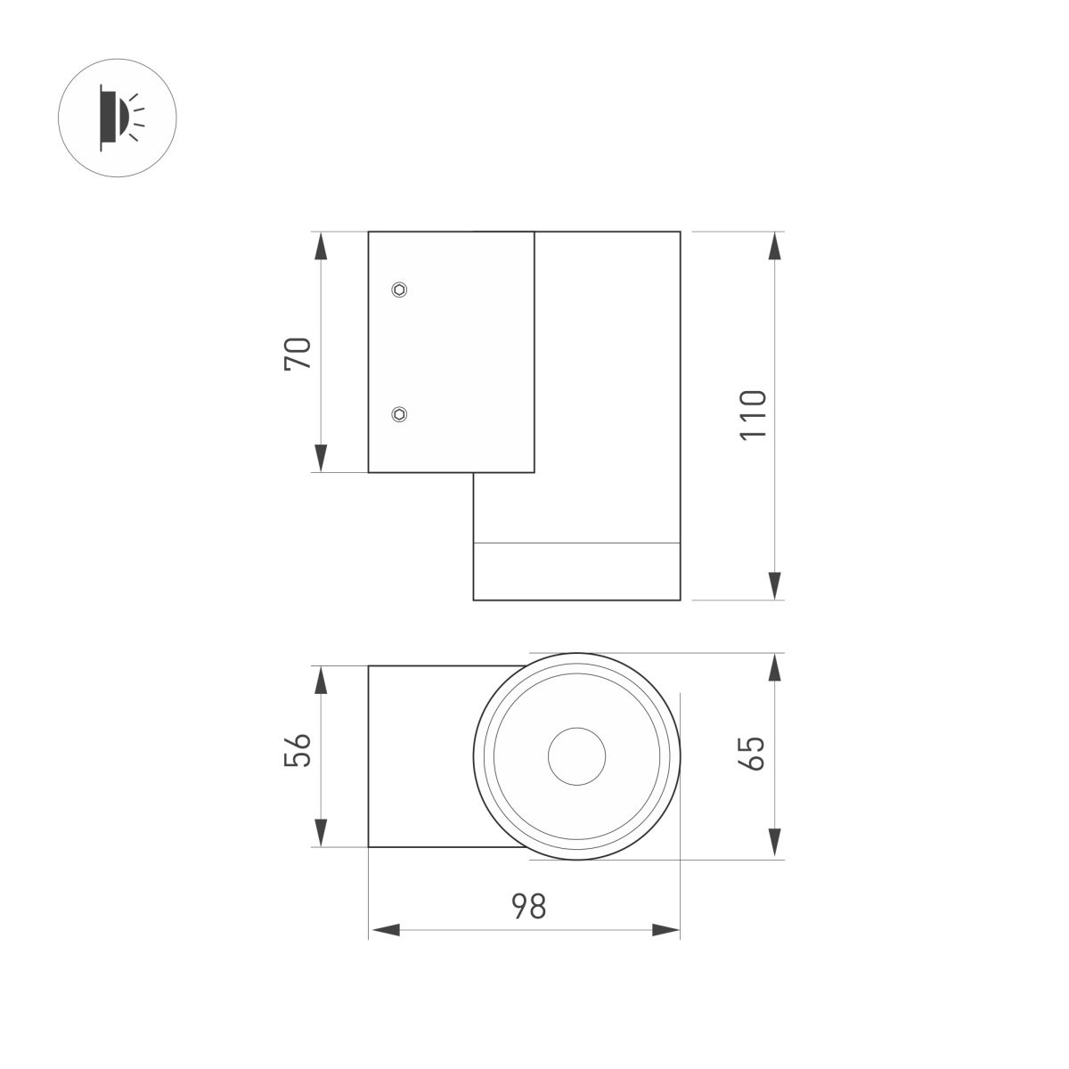 Уличный настенный светильник Arlight LGD-RAY-WALL-R65-12W Warm3000 (GR, 6 deg, 230V) (IP65 Металл) 049984(1)