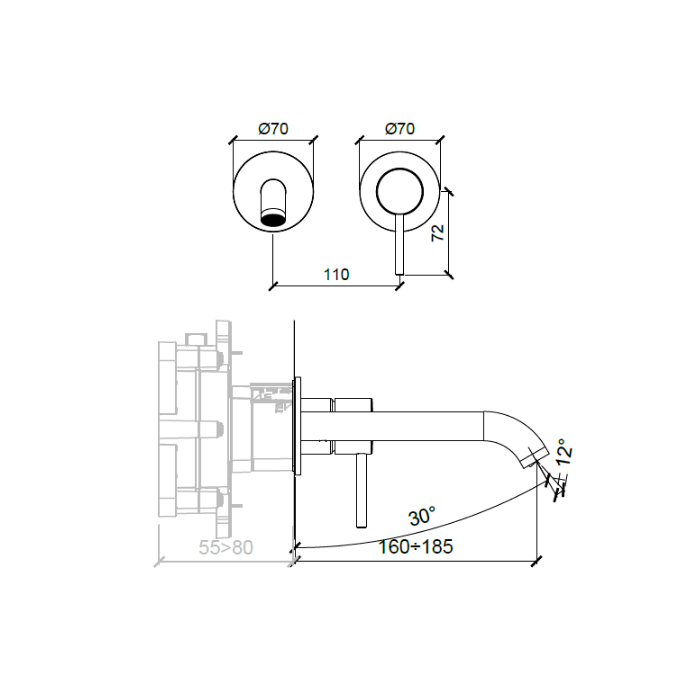 Almar Mixers Смеситель для раковины, настенный, цвет: латунь брашированная PVD