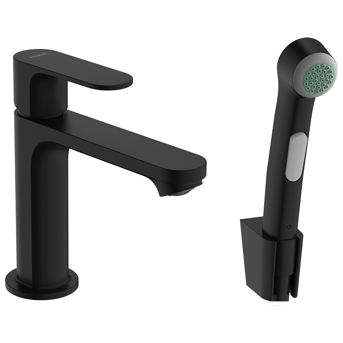 Hansgrohe Rebris S Смеситель для раковины 110, с гигиеническим душем, цвет: черный матовый