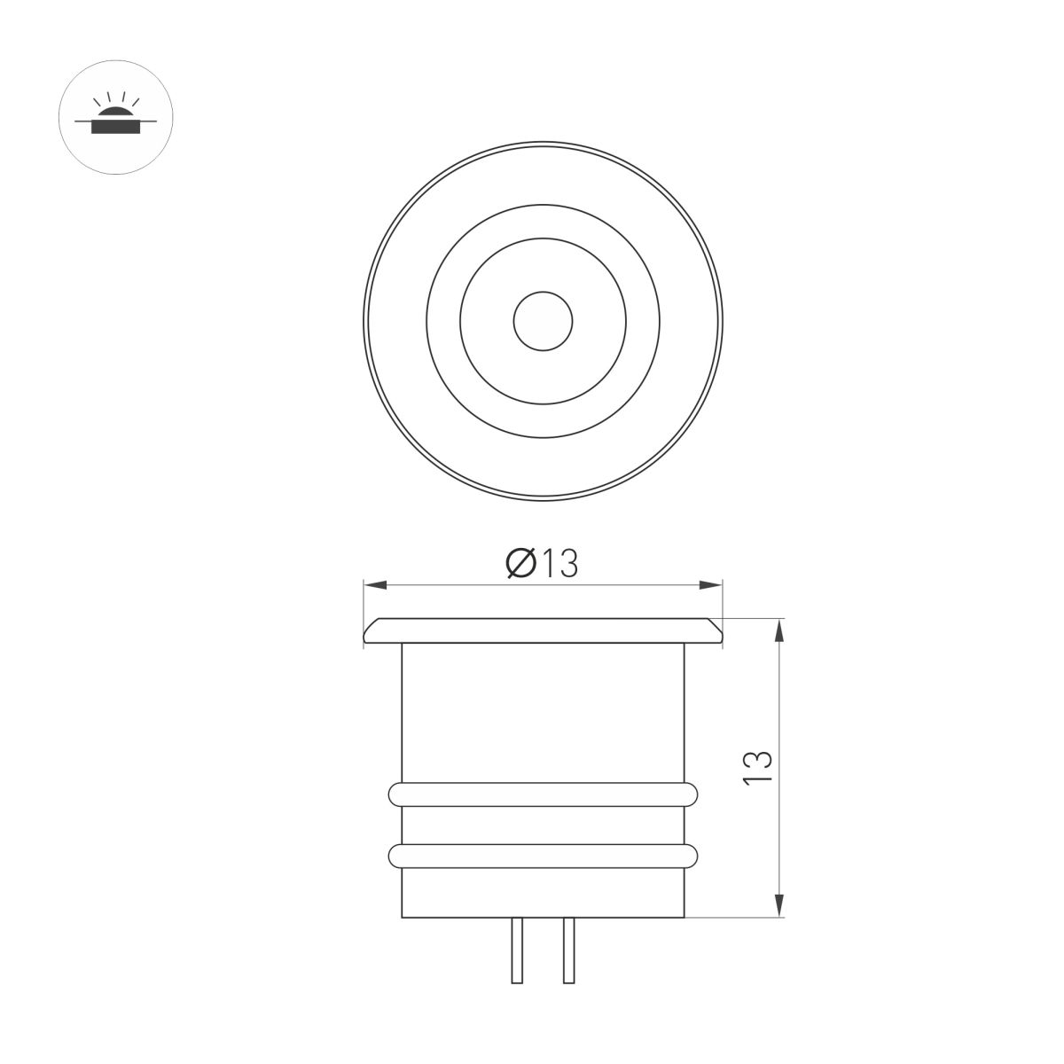 Мебельный светильник Arlight ART-PICCOLO-BUILT-R13-1W Day4000 (BRS, 30 deg, 3V) (IP40 Металл) 062244