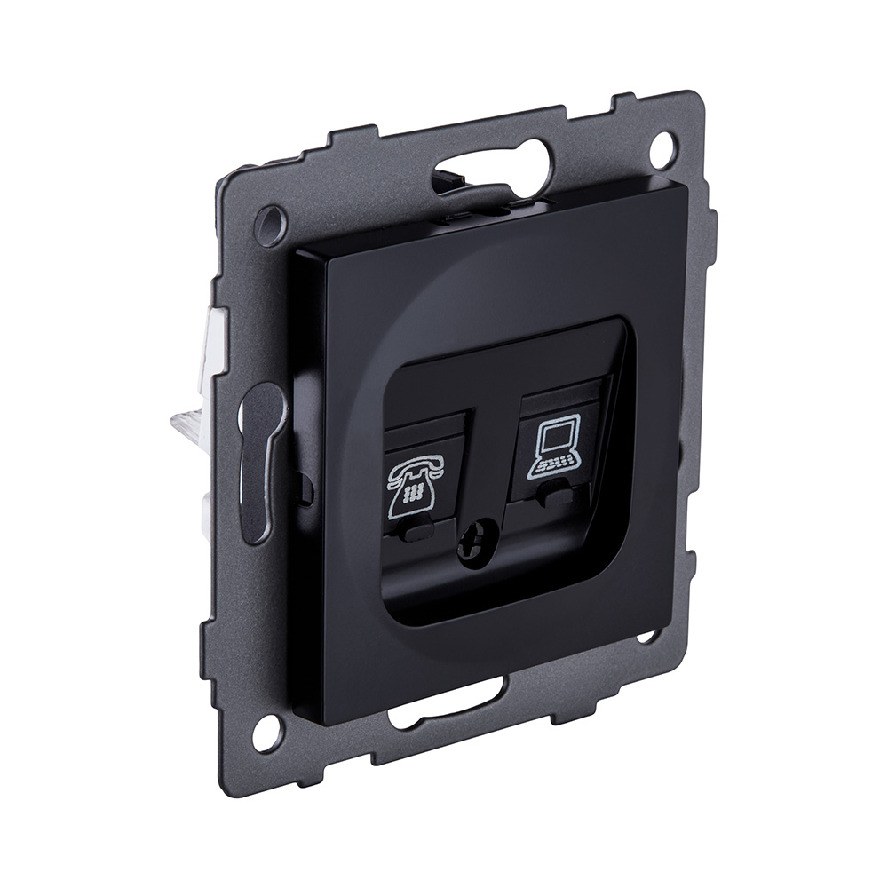 Розетка двойная RJ11 + RJ45 Cat.6, черный Kollinger REA-011BK для Aspekt, Eleganz, Reflex