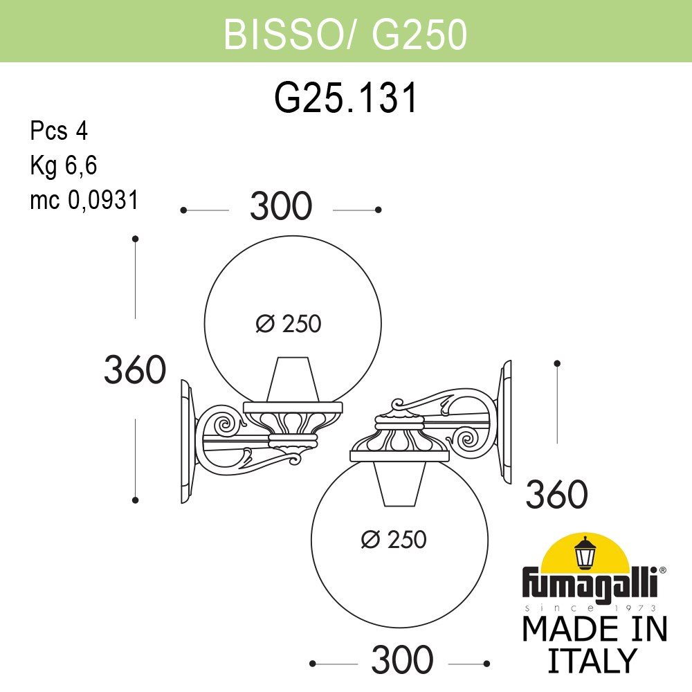 Уличный настенный светильник Fumagalli BISSO/G250 G25.131.000.VZE27DN