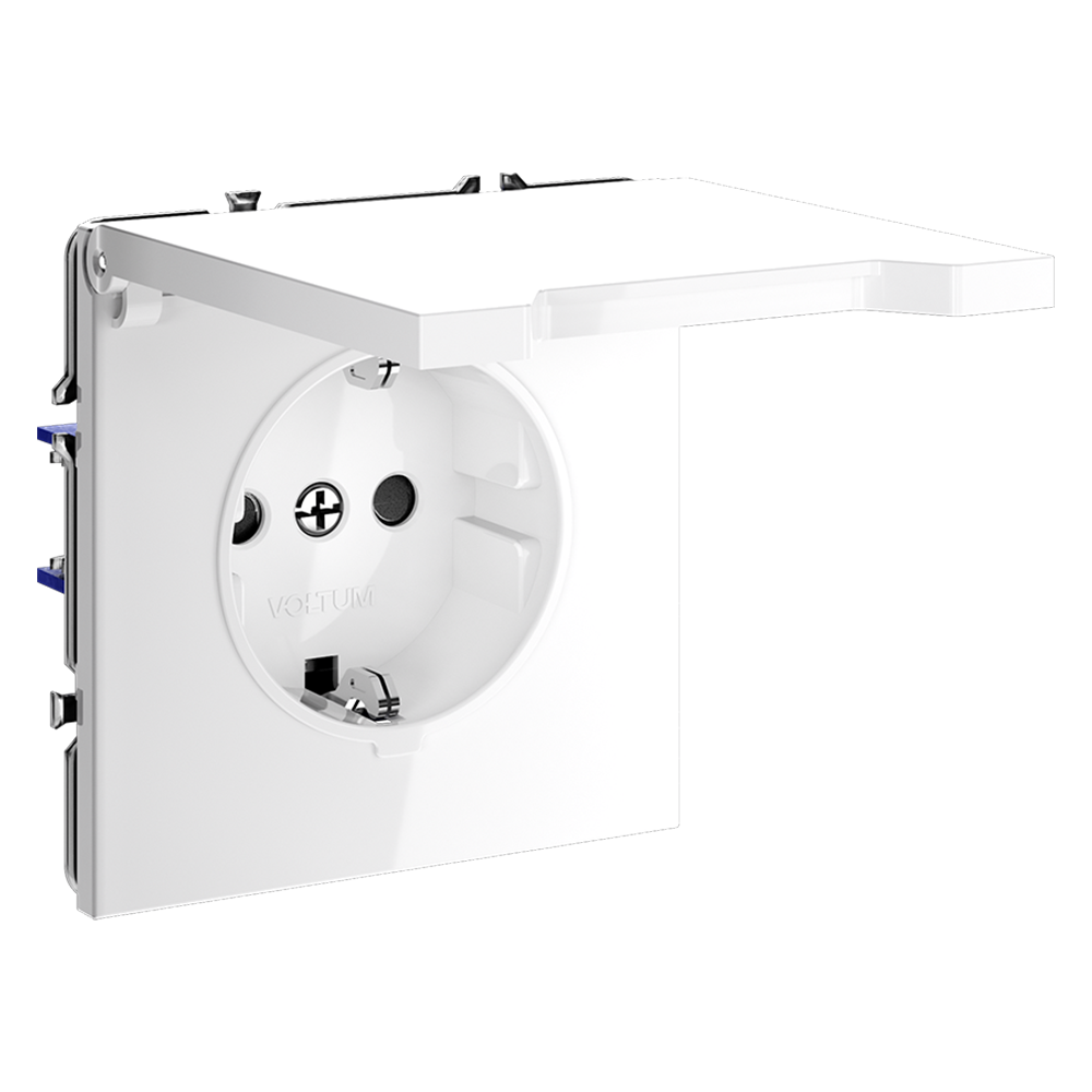 Розетка с защитными шторками и крышкой Voltum S70 VLS040301 (белый глянцевый)