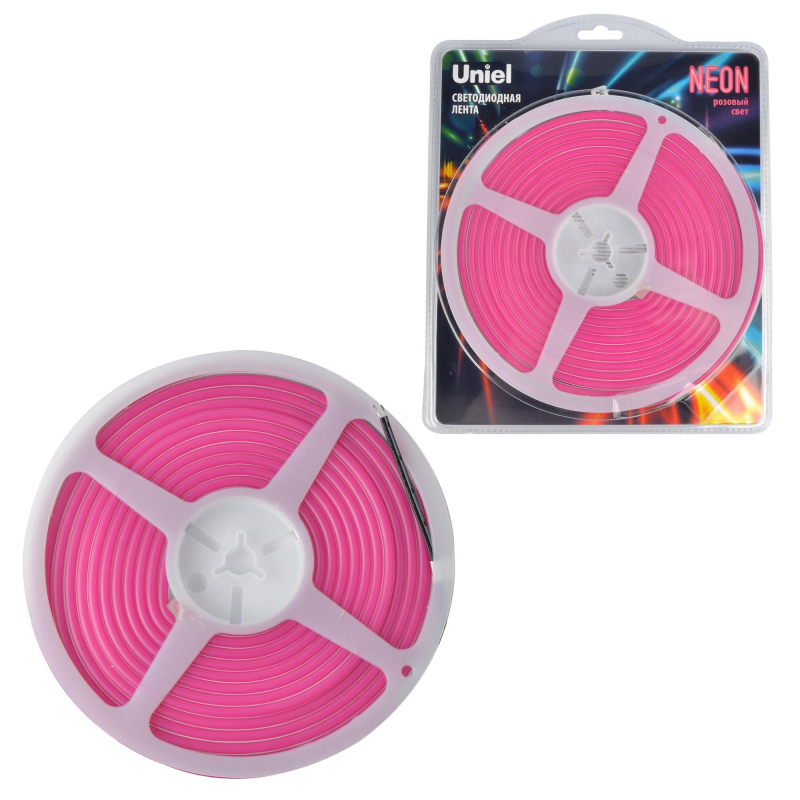 Светодиодная лента Uniel ULS-N01-2835-120LED/m-6mm-IP67-DC12V-9W/m-5M-PINK блистер