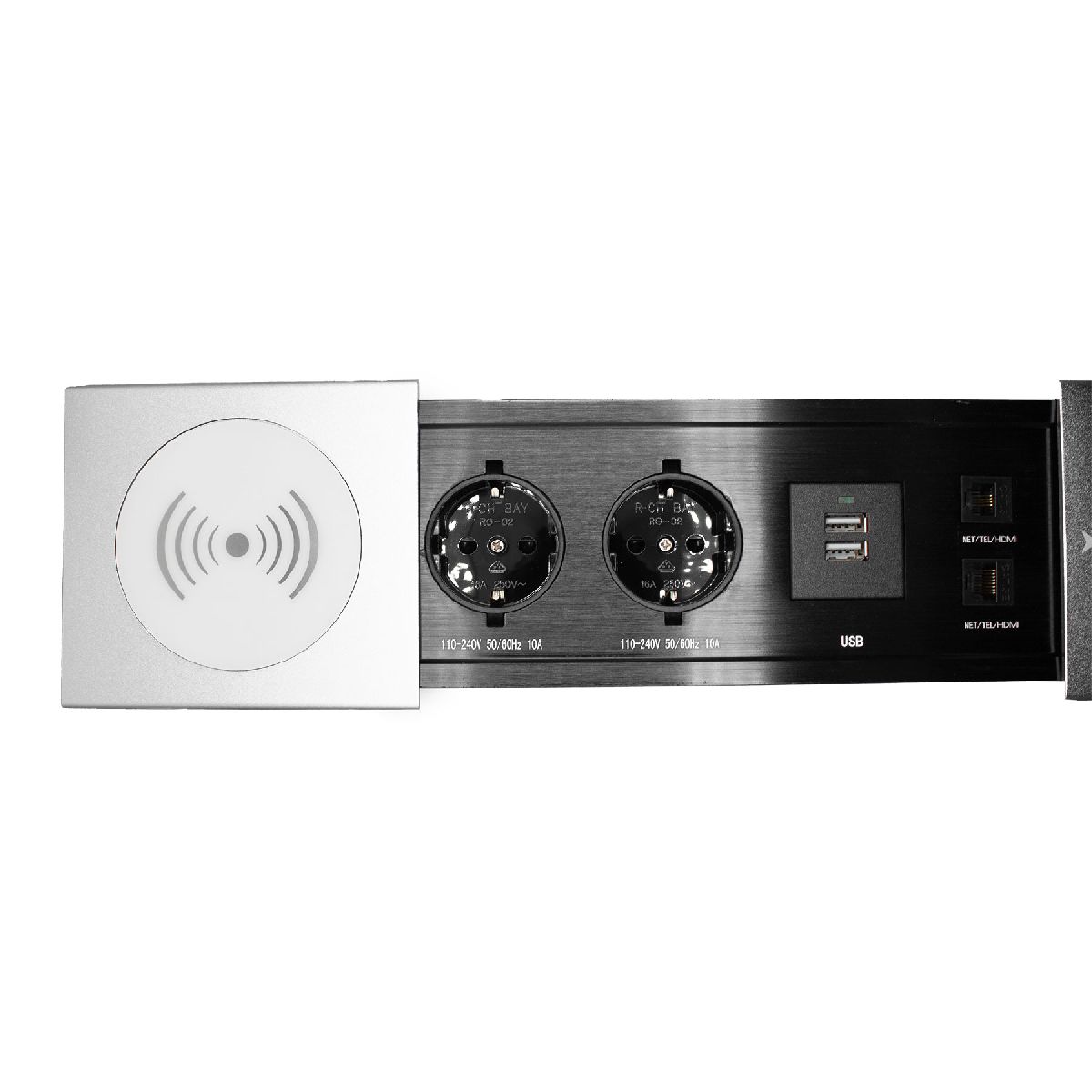 Блок розеток JX (Slide Top) (2 секции RJ-45 + 2 USB беспр.зарядка с кабелем питания) Mebax 00-00002892