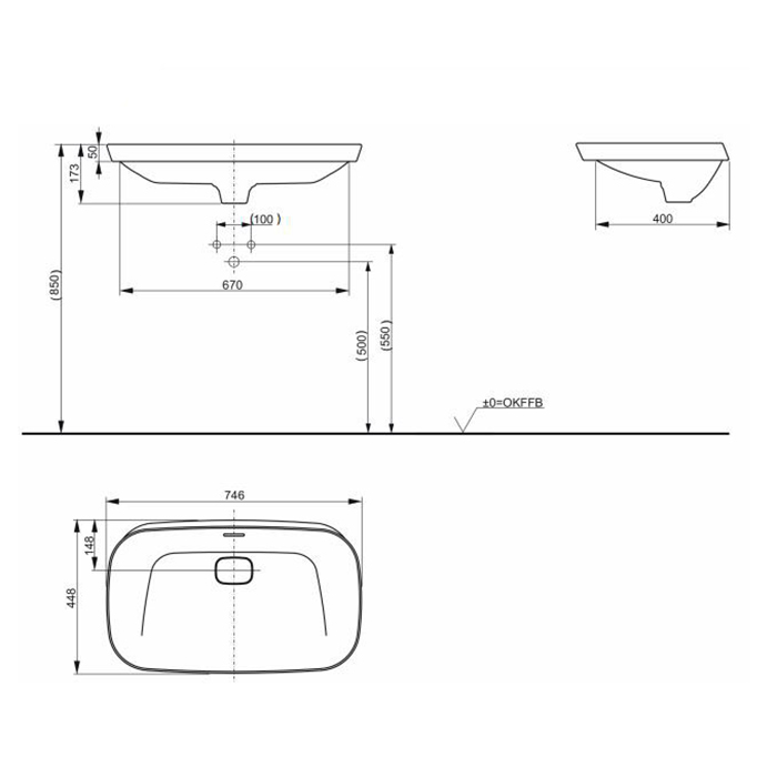 TOTO Neorest Раковина 74.6x44.8x17.3 см, без отв., CeFiONtect, цвет: белый