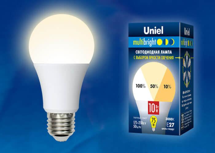 Лампа светодиодная (UL-00002371) Uniel E27 10W 3000K матовая LED-A60-10W/WW/E27/FR/MB PLM11WH