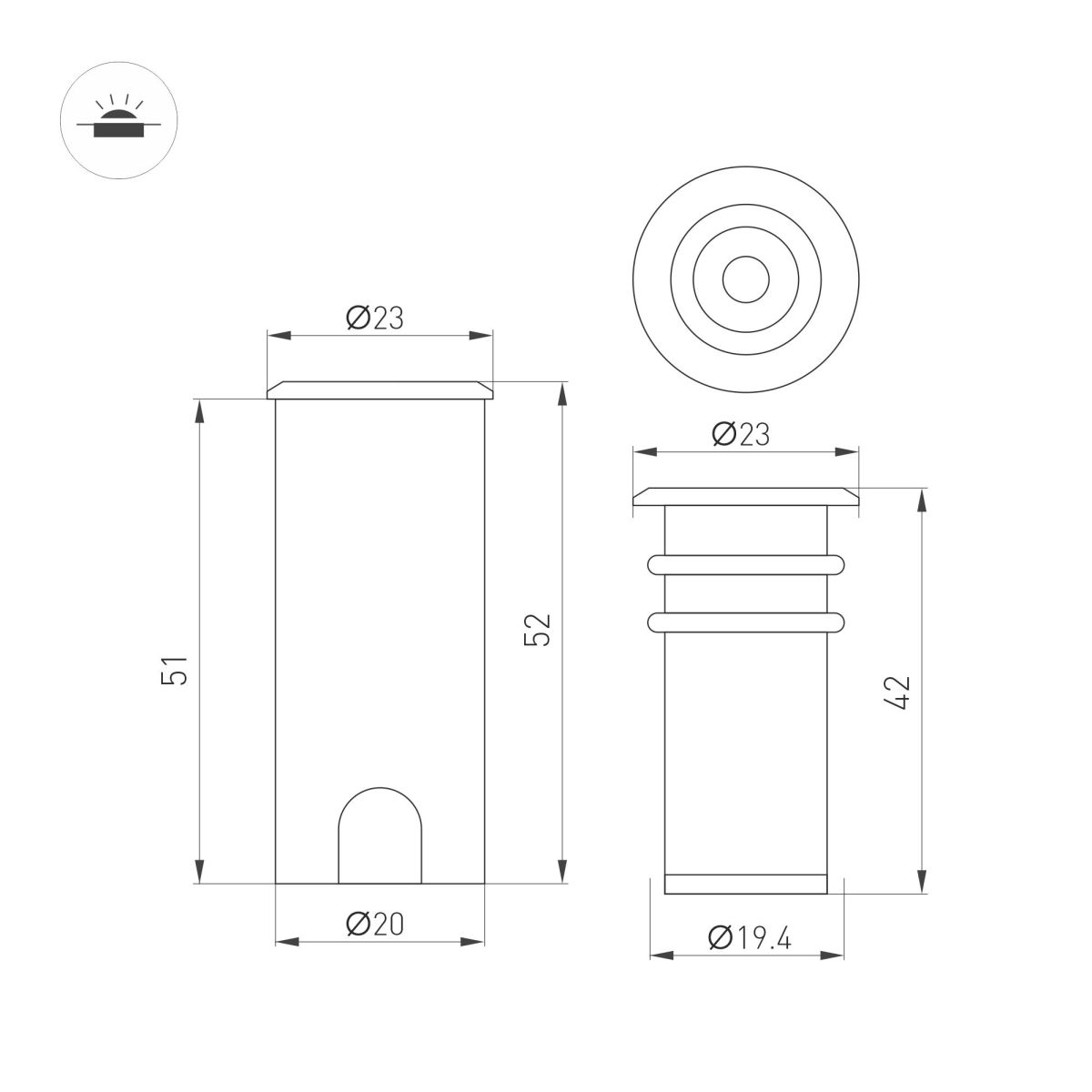 Светильник Arlight ART-PELURU-GROUND-R23-1W Warm2700 (GR, 30 deg, 24V) (IP67 Металл) 057838